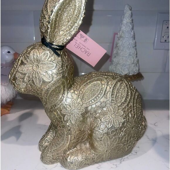 Tik Tok Viral Rachel Zoe Gold Floral Lace Easter Bunny Rabbit - Picture 1 of 9